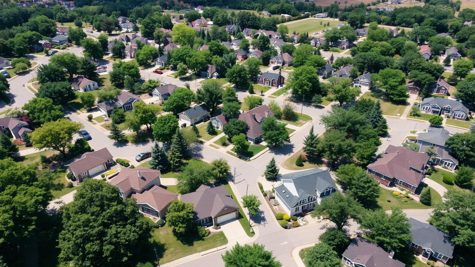 Aerial view of an Ohio residential neighborhood.